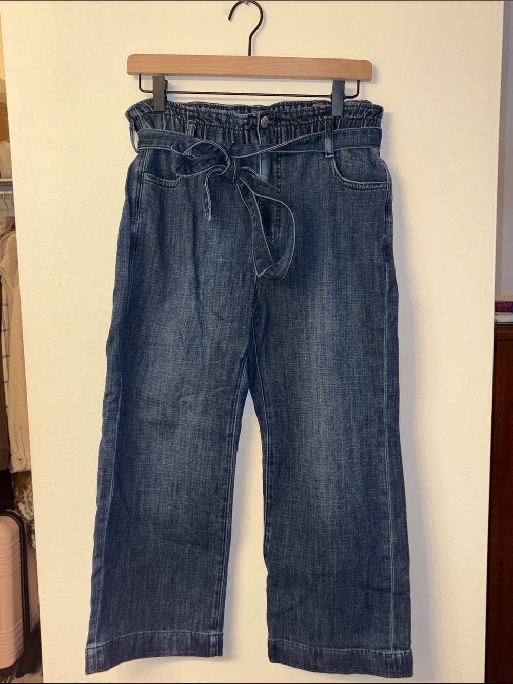 J Crew Factory Wide Leg Paper Bag Belted Jeans